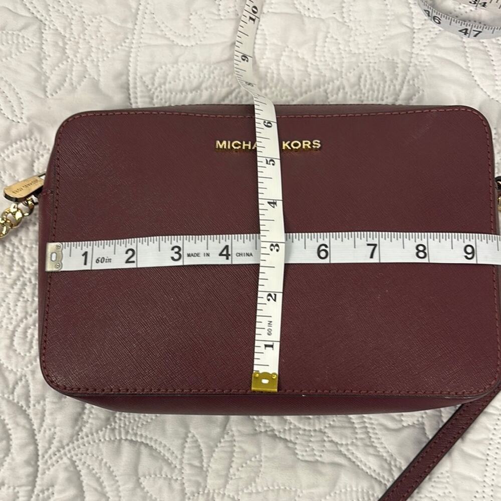 Michael Kors Burgundy Saffiano Leather Zip Crossbody Bag Gold Hardware MK - Picture 6 of 11